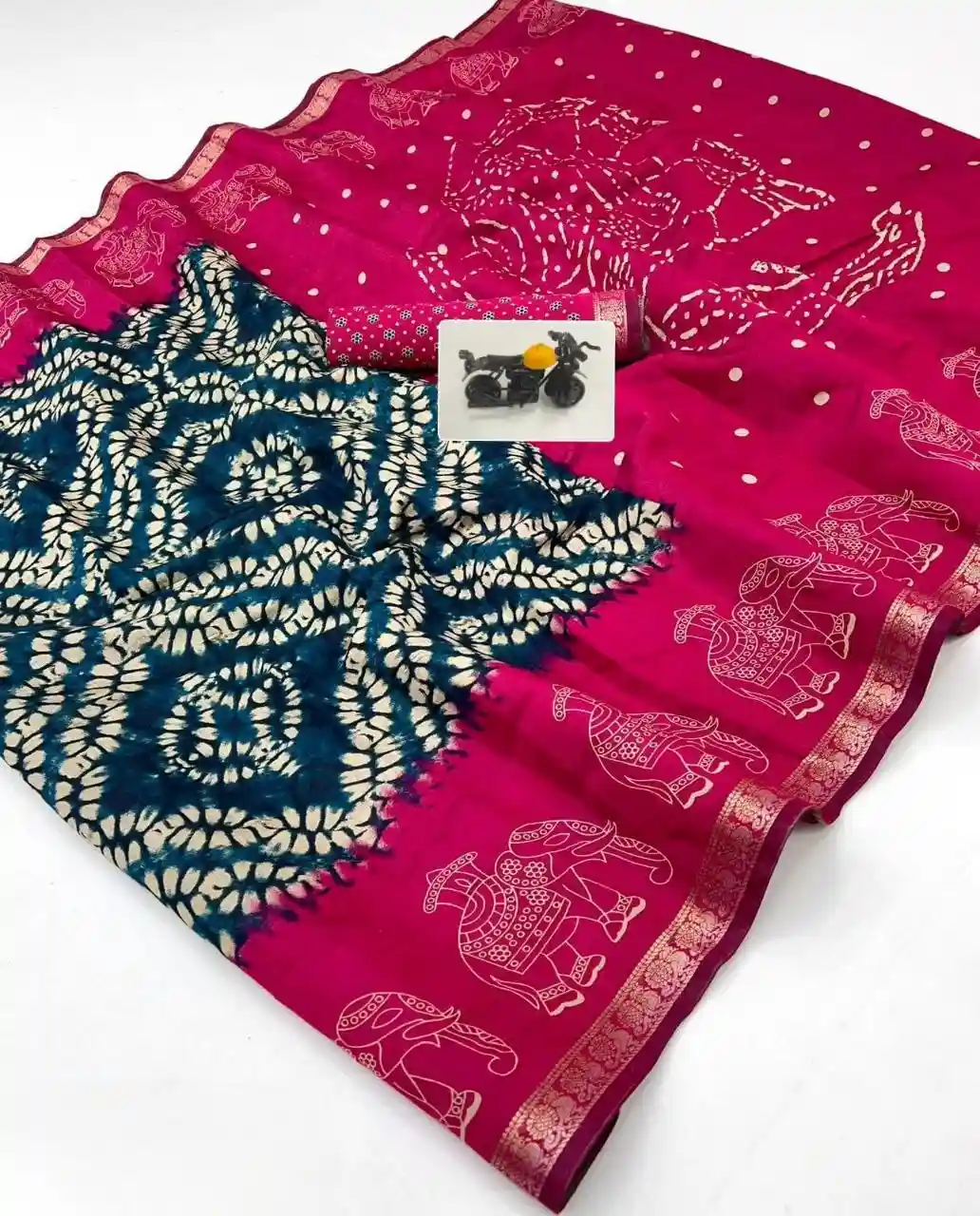 Apsara Rani Pink Vintage Elephant Border Mangalagiri Silk Saree